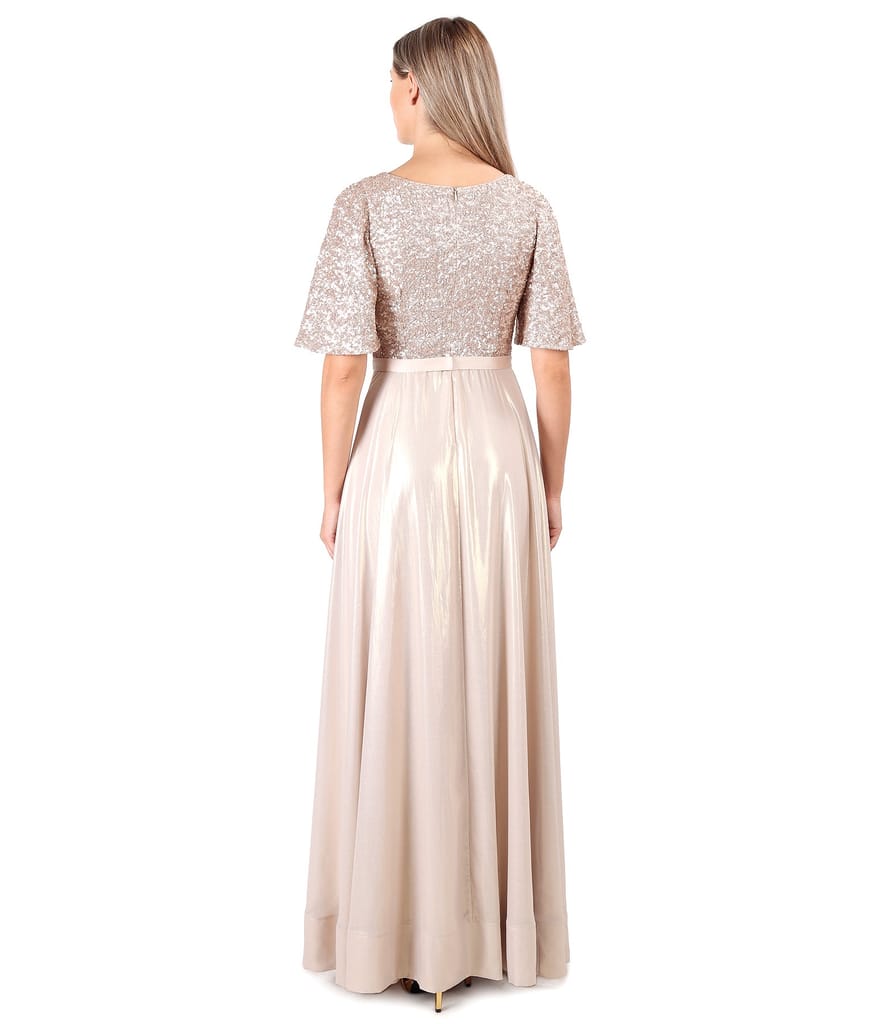 Rochie lunga de ocazie cu bust cu paiete mate