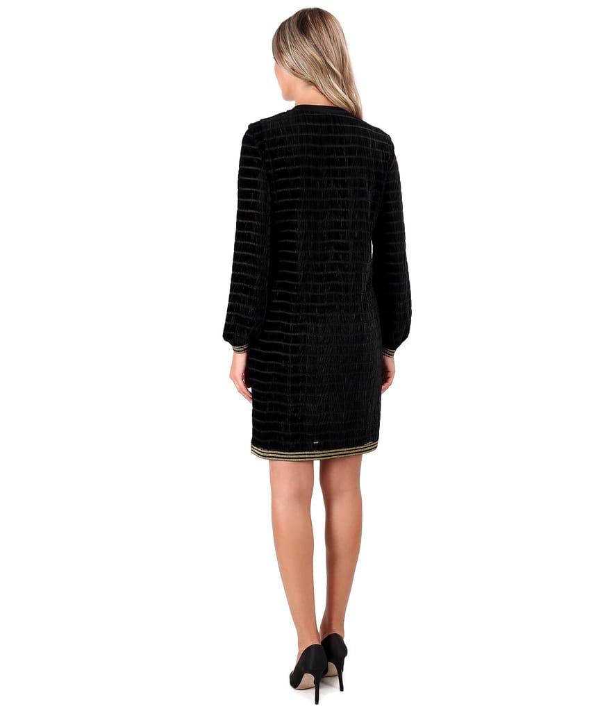 Rochie din catifea brocata in dungi cu elastice aurii