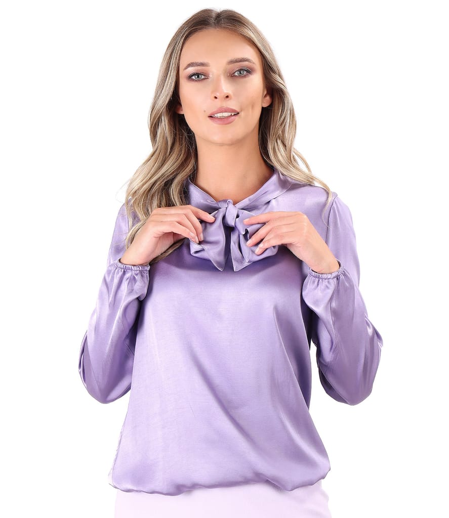 Bluza din saten de viscoza cu guler tip esarfa