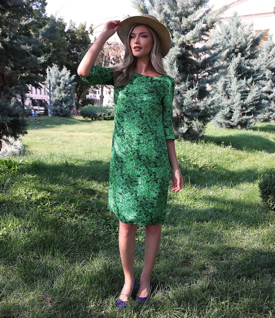 Rochie din matase naturala imprimata cu motive florale