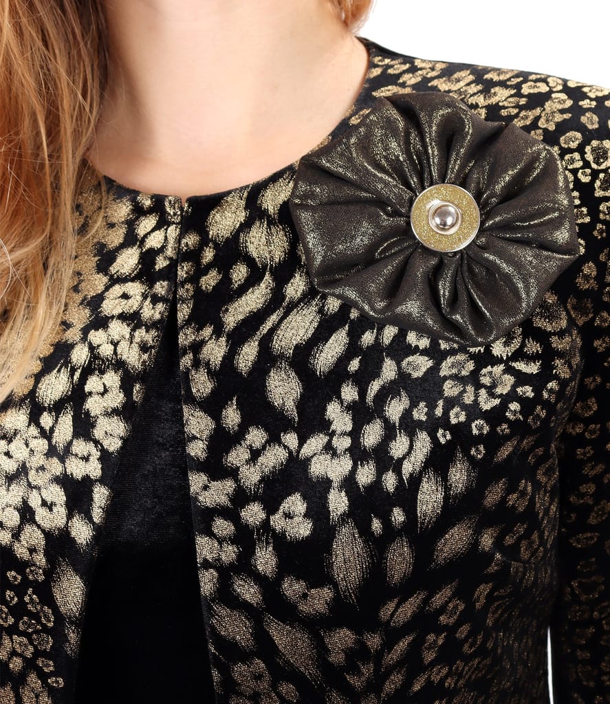 Bolero din catifea elastica imprimata cu brosa detasabila