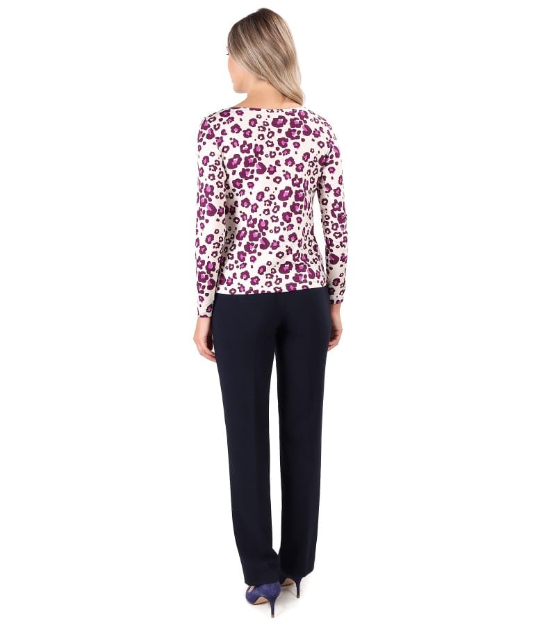 Bluza din jerse elastic de viscoza imprimata cu pantaloni drepti