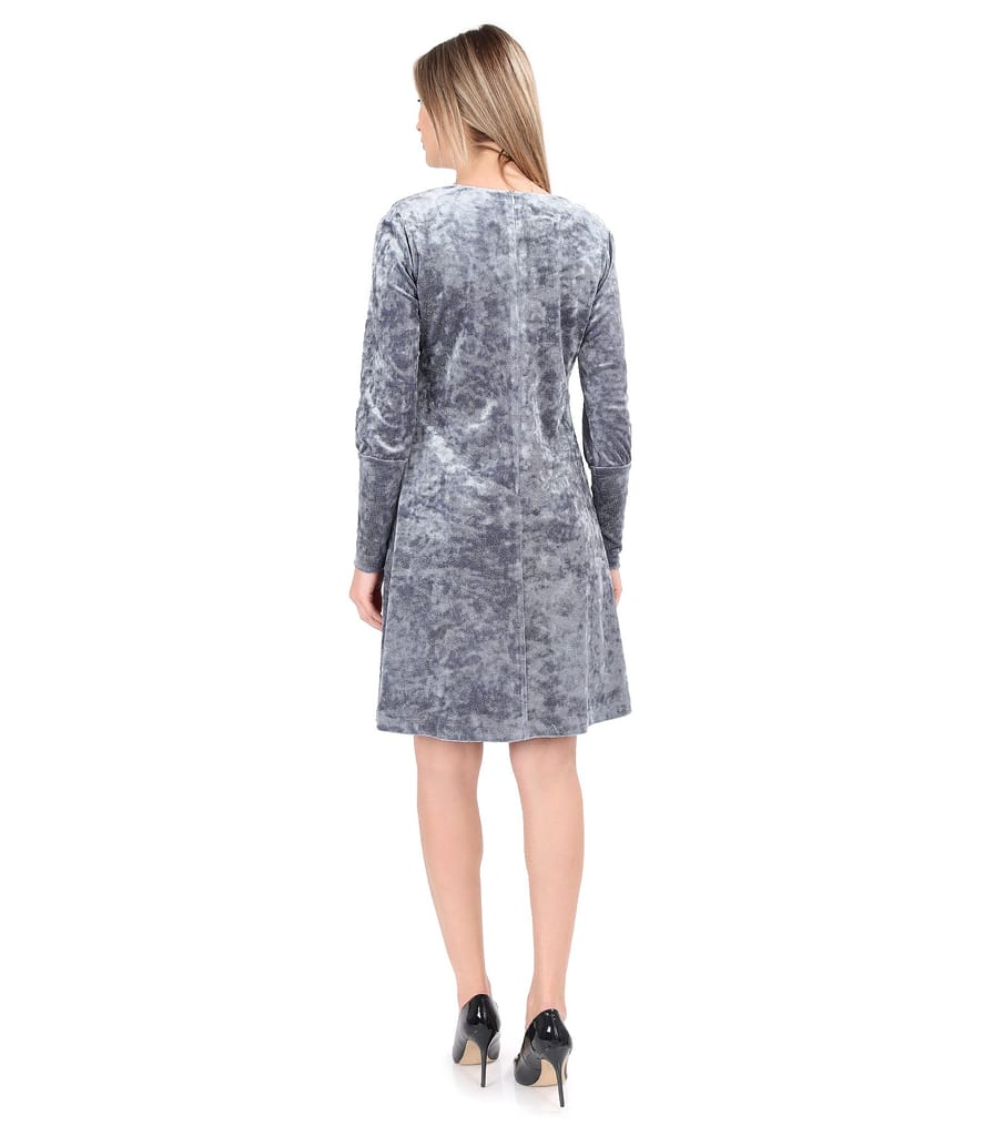 Rochie de seara evazata din catifea elastica cu fir metalic