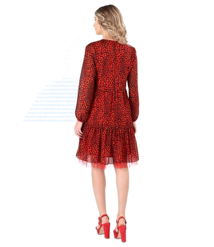 Rochie din voal cu volan din tul la terminatie