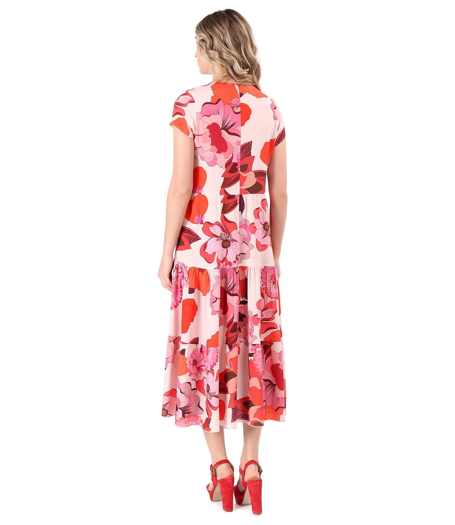 Rochie midi cu volane din viscoza imprimata cu motive florale