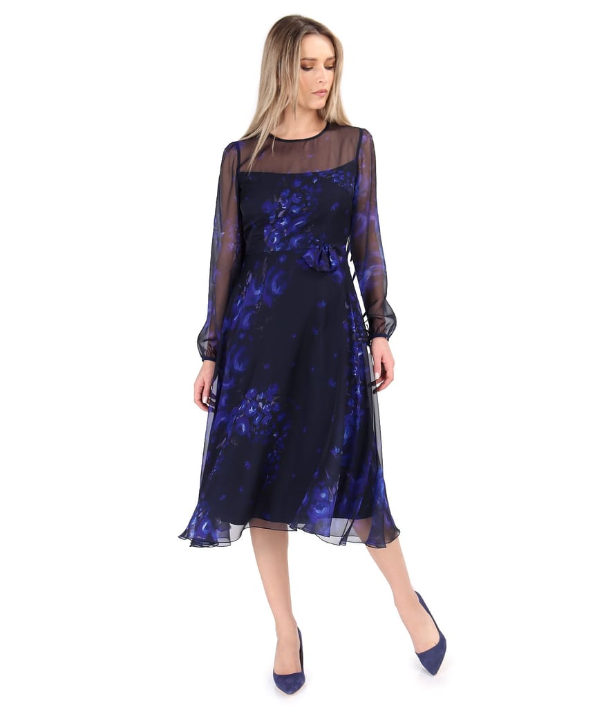 Rochie midi din voal imprimat digital cu motive florale