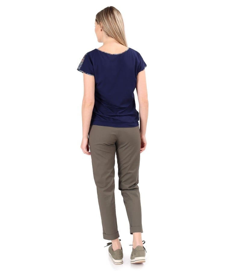 Bluza cu fata din voal imprimat cu pantaloni din bumbac