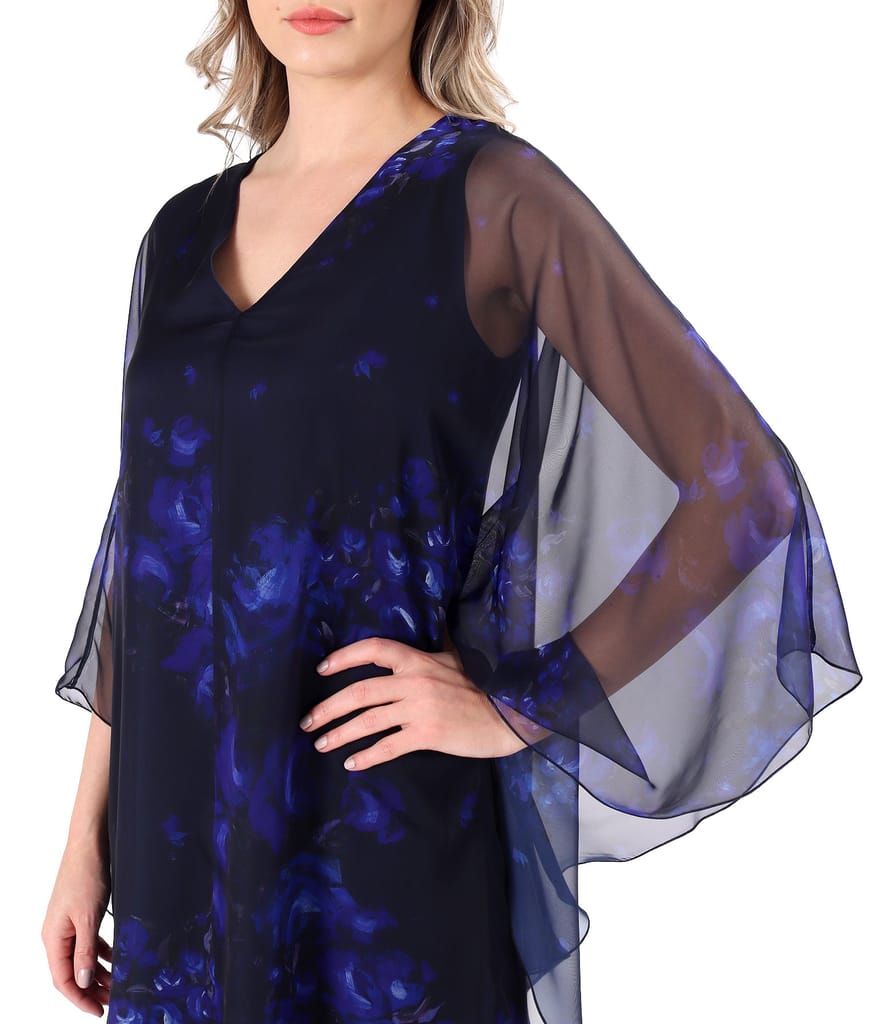 Rochie fluture din voal imprimat digital cu motive florale