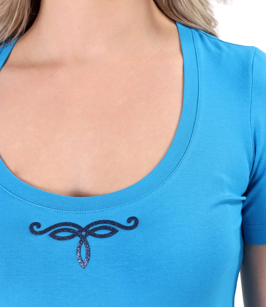 Bluza din jerse elastic fin cu aplicatie decorativa la decolteu