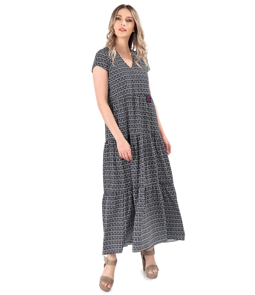 Rochie lunga cu volane si decolteu in V