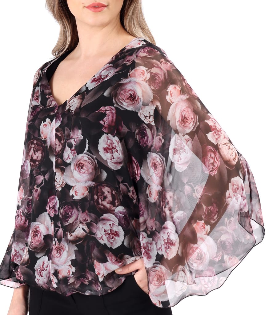 Bluza tip fluture din voal imprimat digital cu motive florale