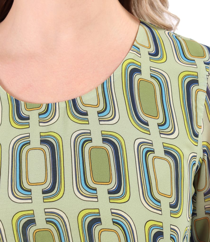 Rochie cu volane din voal imprimat digital cu motive geometrice