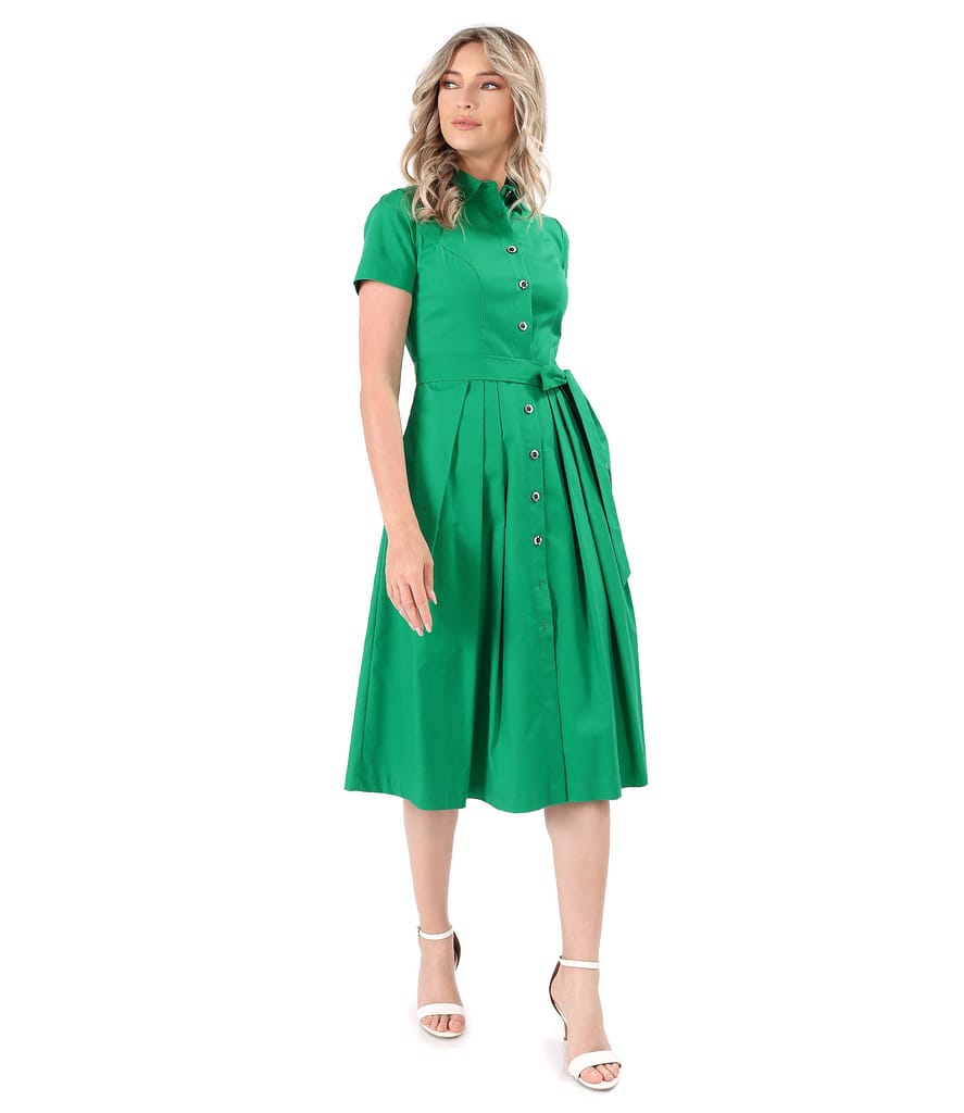 Rochie tip camasa din bumbac elastic uni