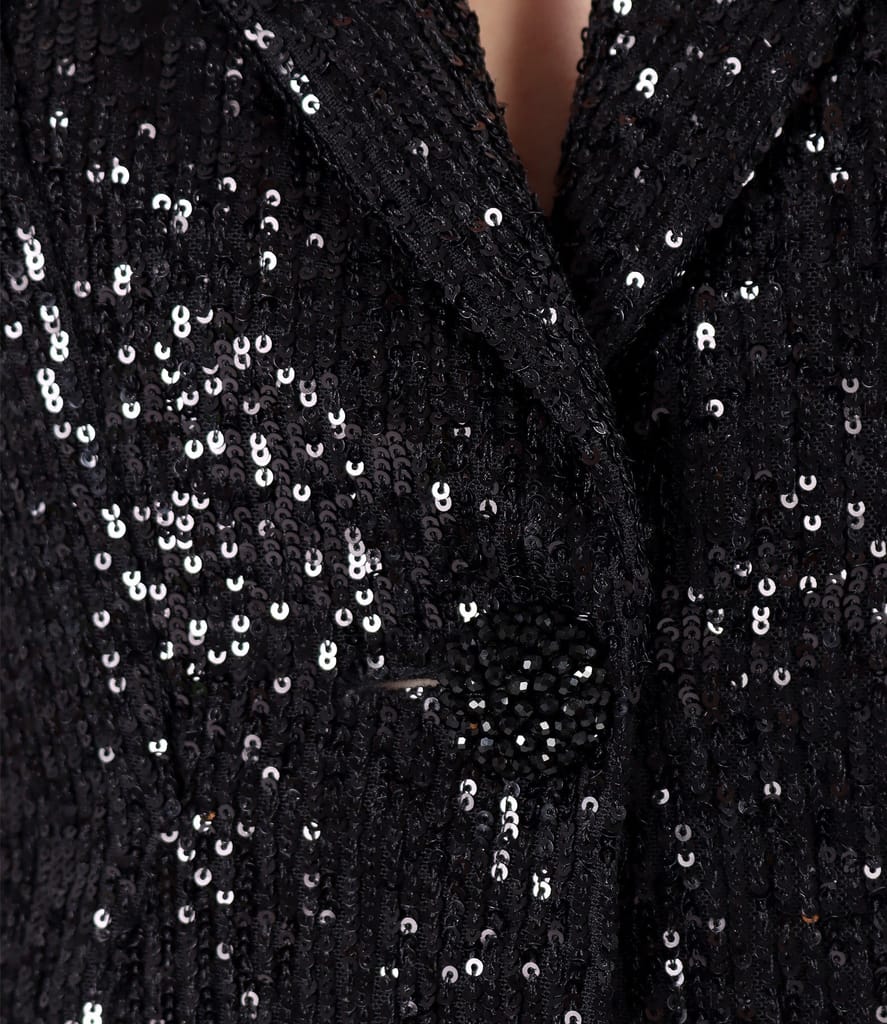 Sacou elegant din paiete metalizate negre