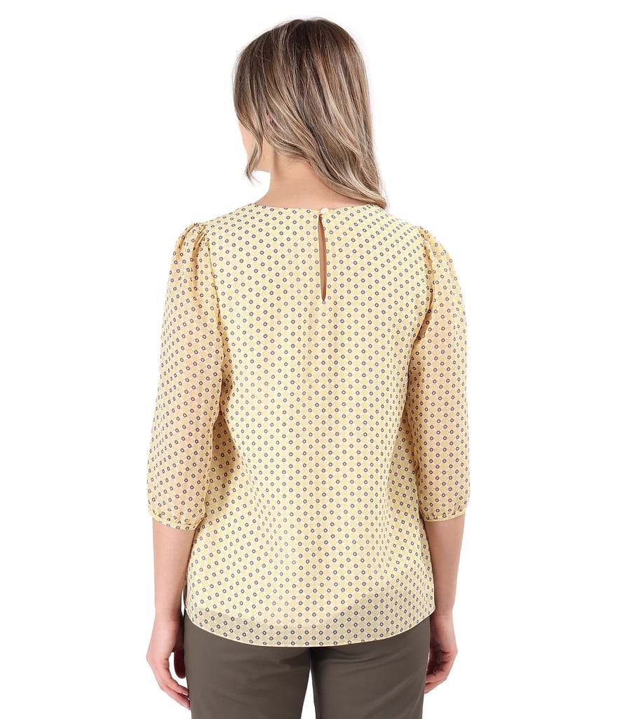 Bluza lejera din voal imprimat cu motive geometrice