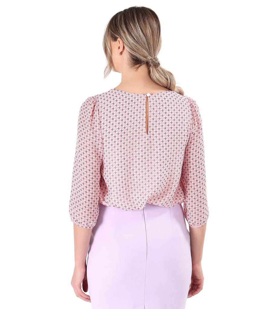 Bluza lejera din voal imprimat cu motive geometrice