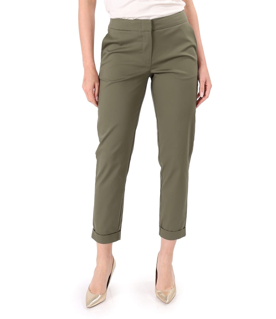 Pantaloni din bumbac elastic subtire cu buzunare pe fata