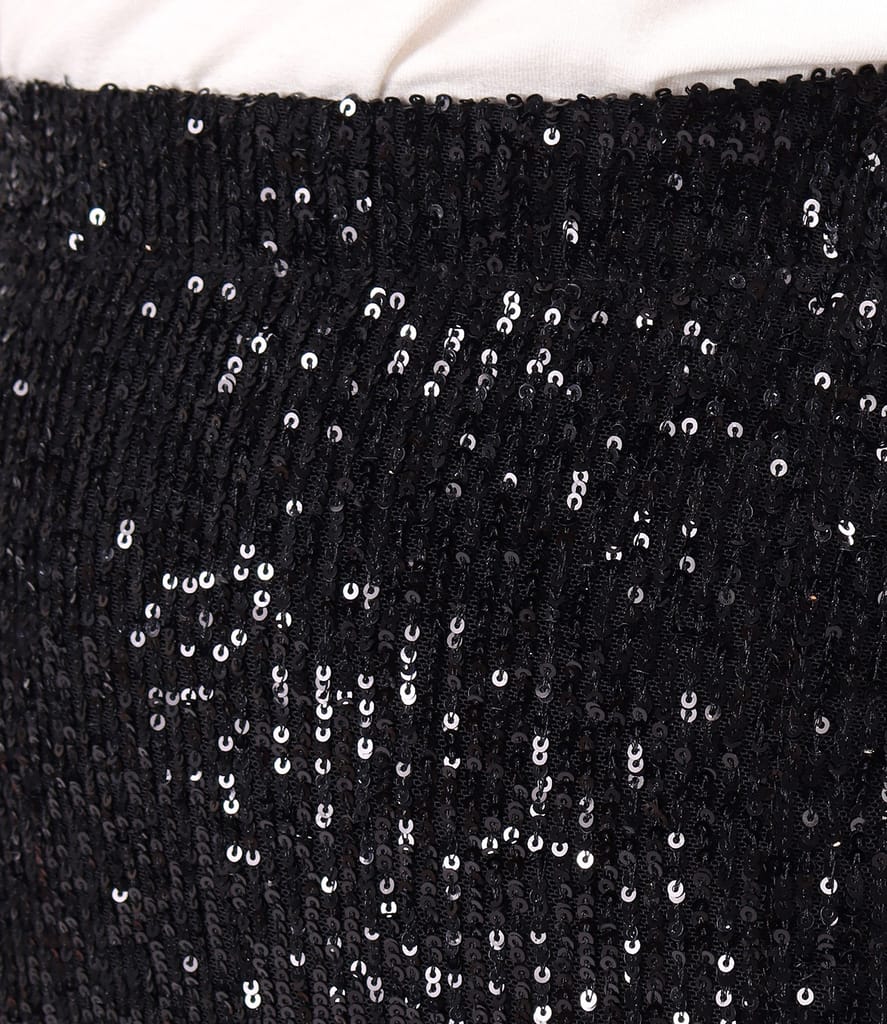 Fusta de seara lunga din paiete metalizate negre