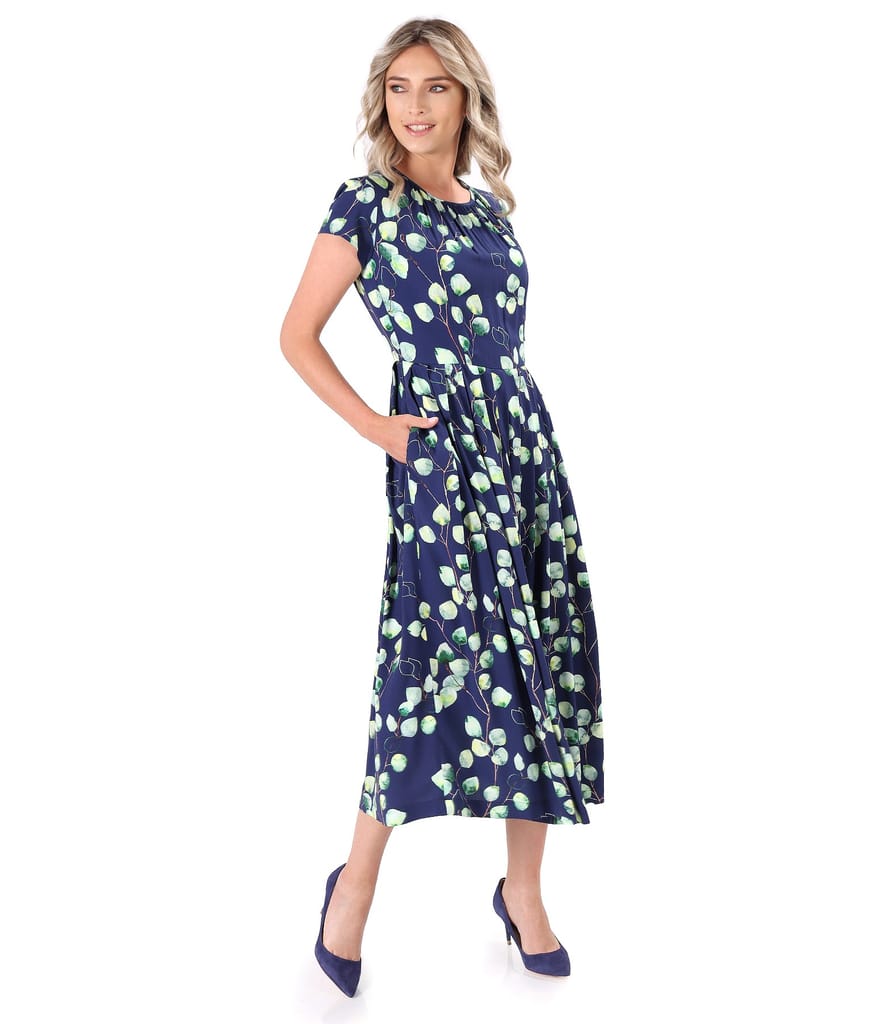 Rochie midi din viscoza imprimata cu motive florale