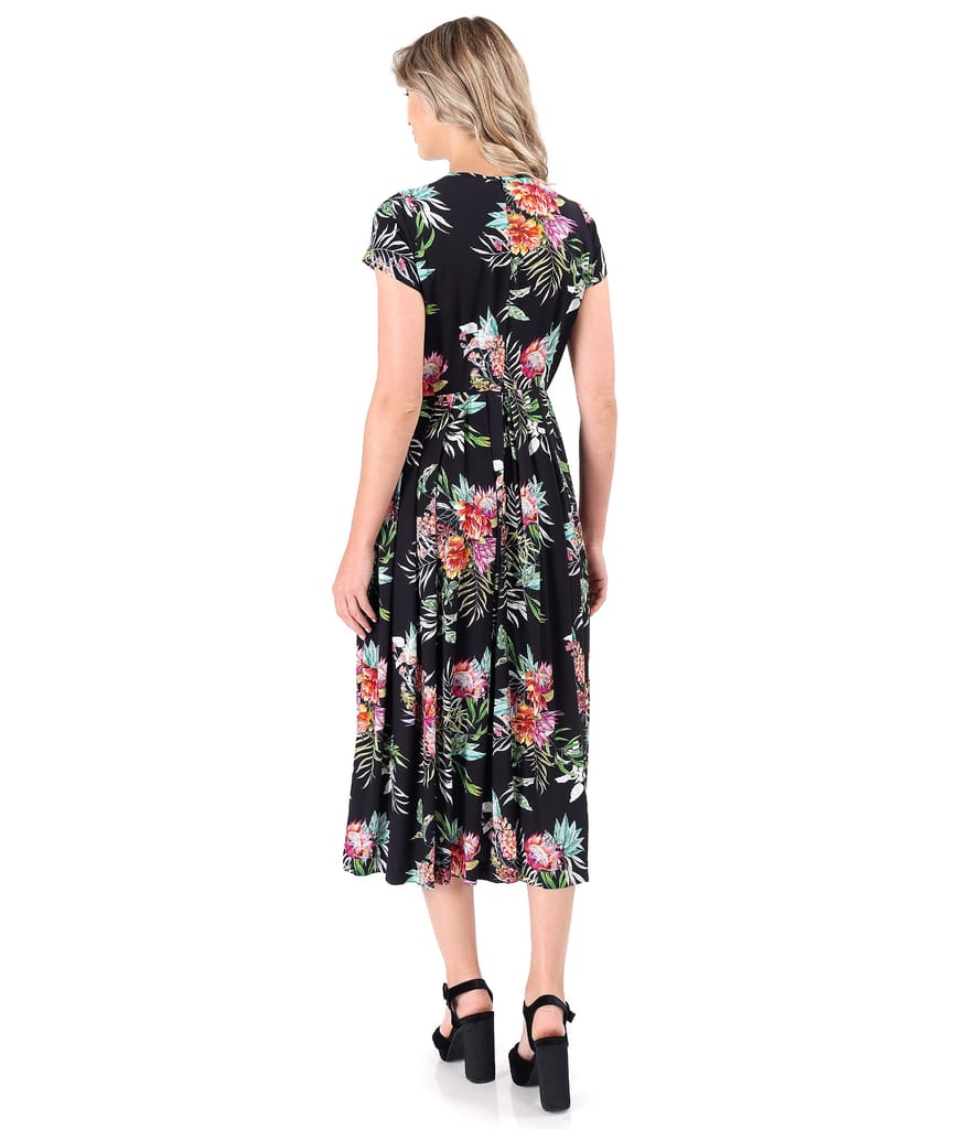 Rochie midi din viscoza imprimata cu motive florale