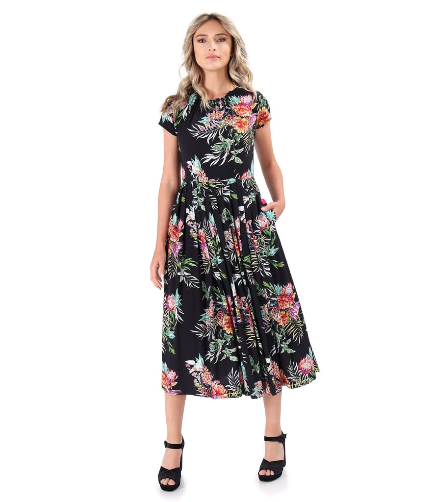 Rochie midi din viscoza imprimata cu motive florale
