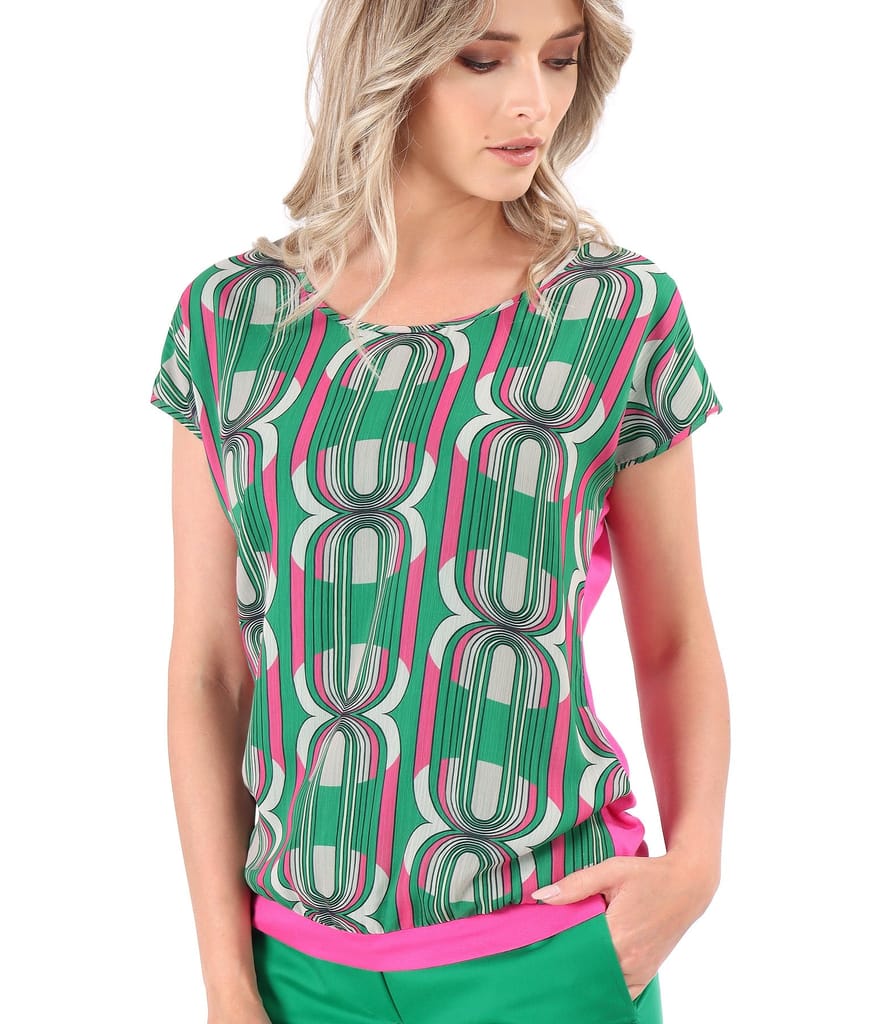 Bluza cu fata din voal imprimat