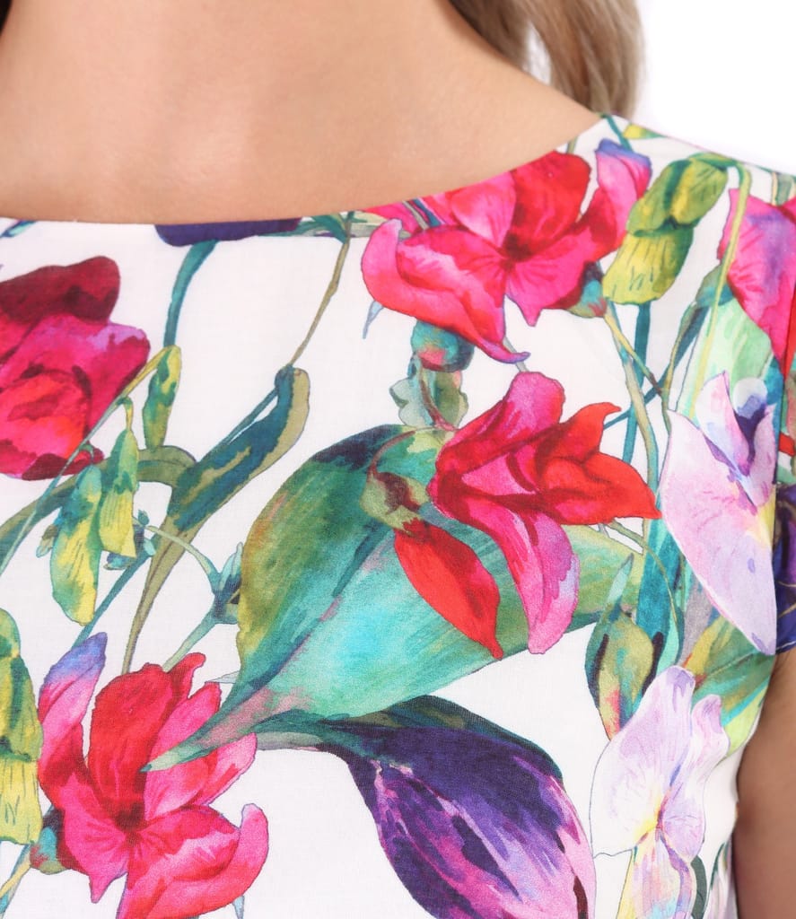 Rochie eleganta din voal de bumbac imprimat cu motive florale