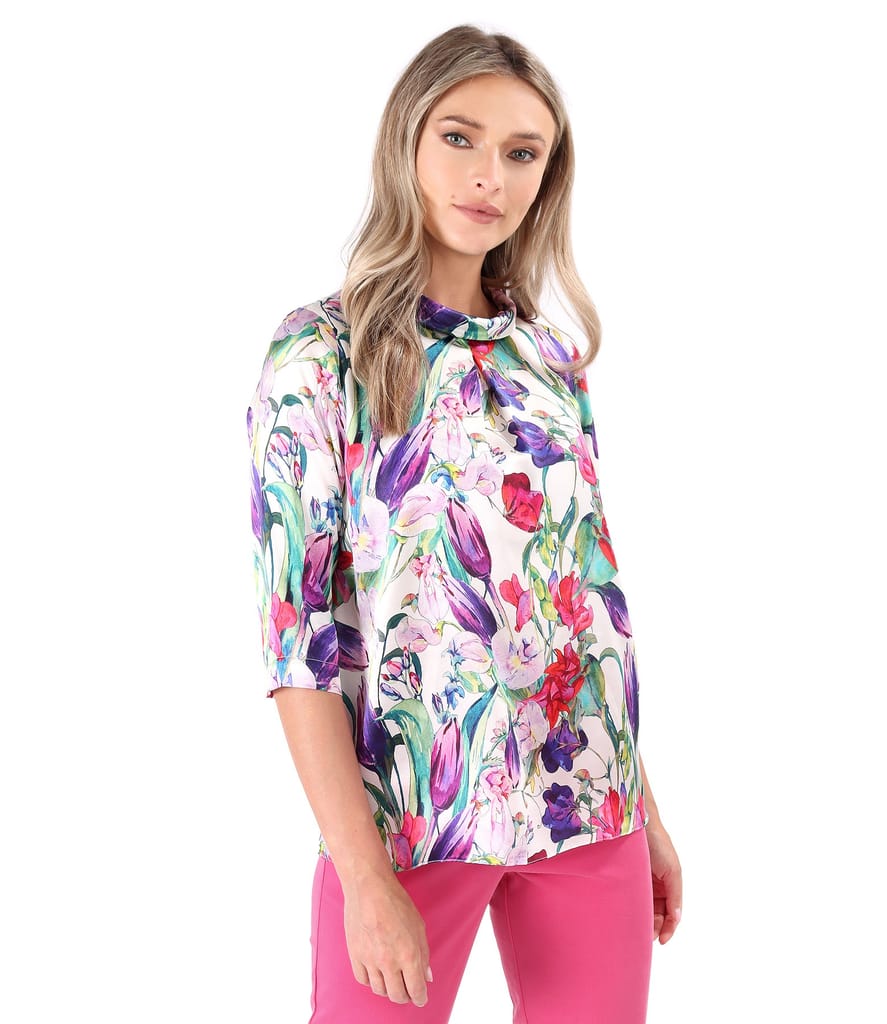 Bluza din matase naturala imprimata cu motive florale