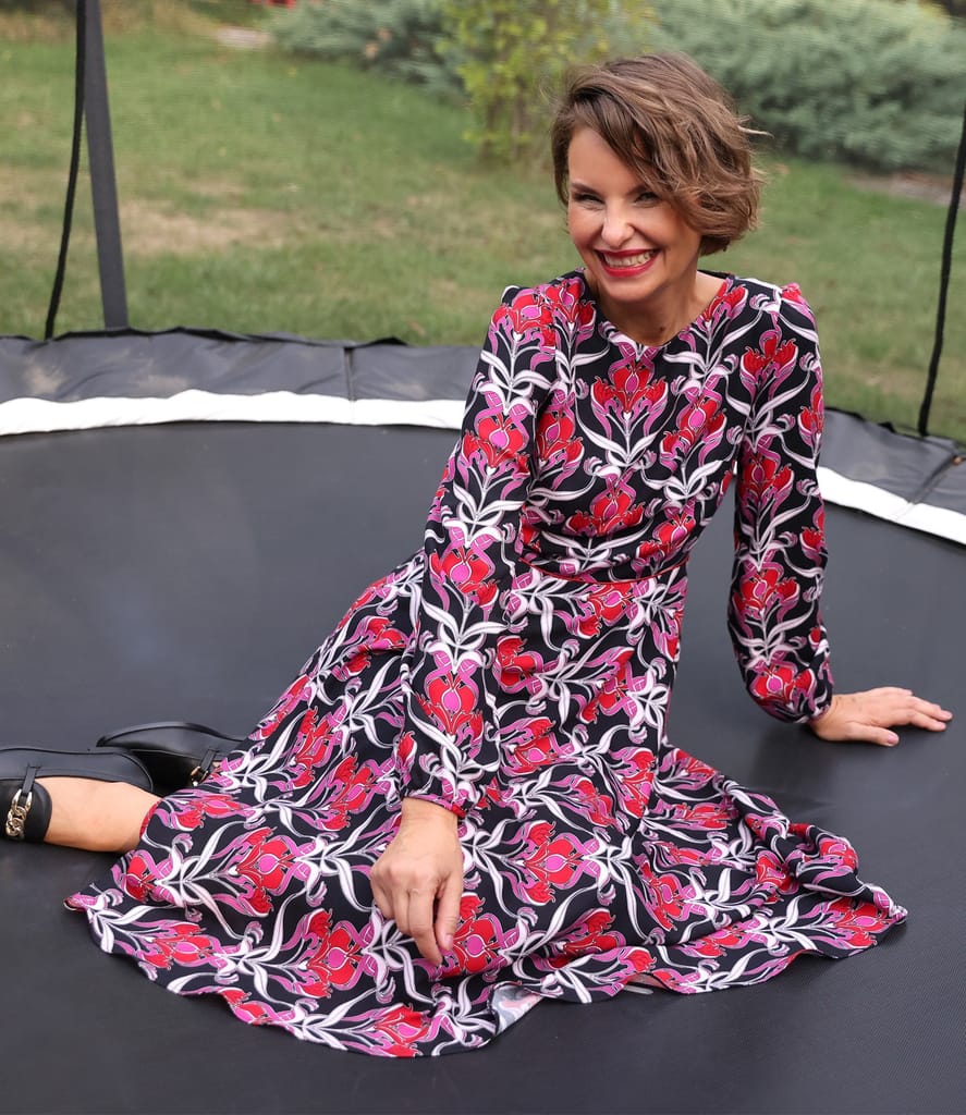 Rochie midi din viscoza plina imprimata cu motive florale