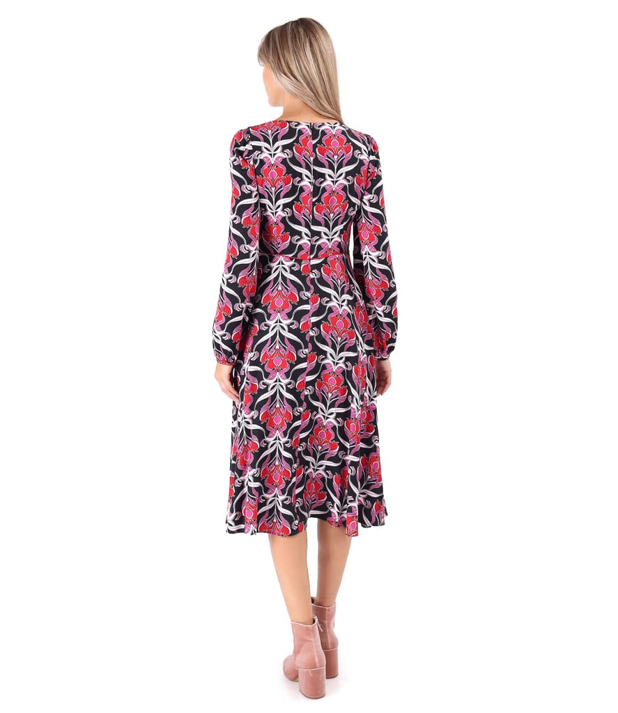 Rochie midi din viscoza plina imprimata cu motive florale