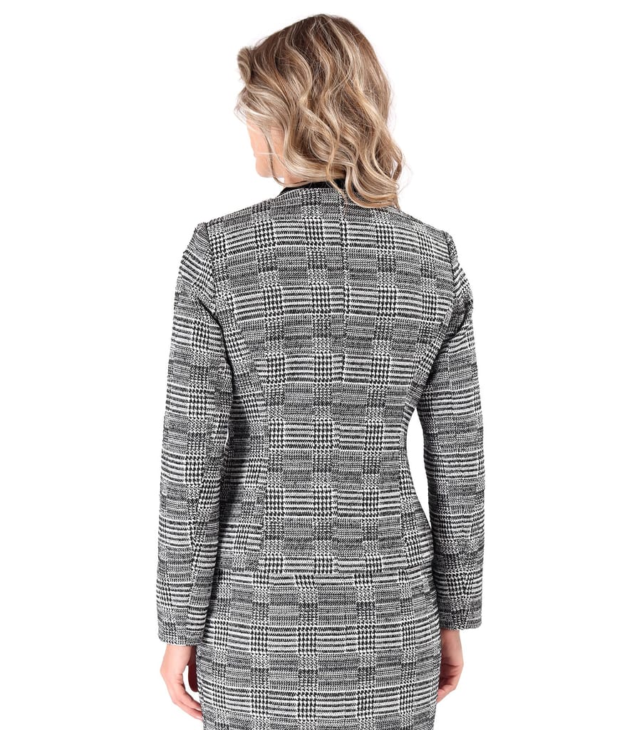 Sacou office din stofa texturata in carouri cu fermoar