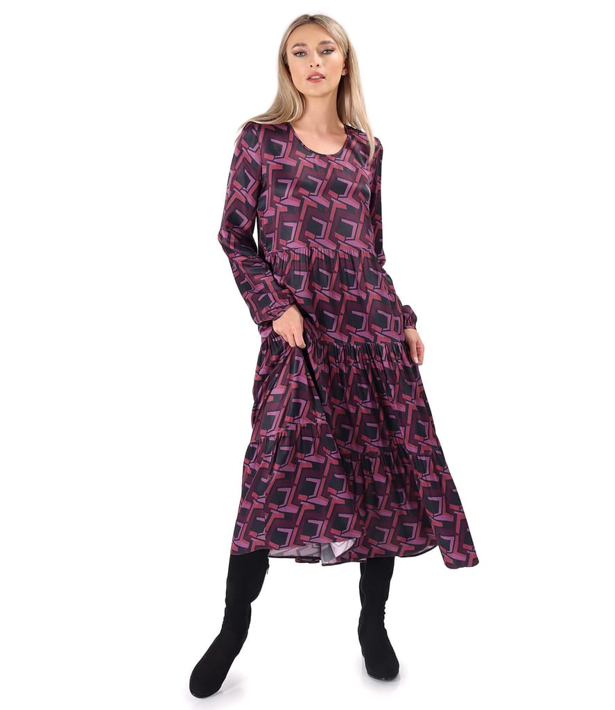 Rochie midi cu volane din saten de viscoza