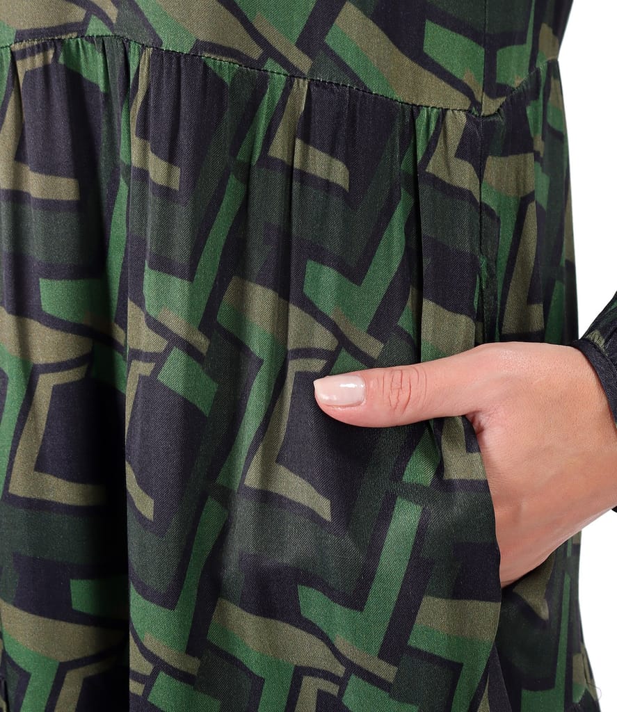 Rochie midi cu volane din saten de viscoza