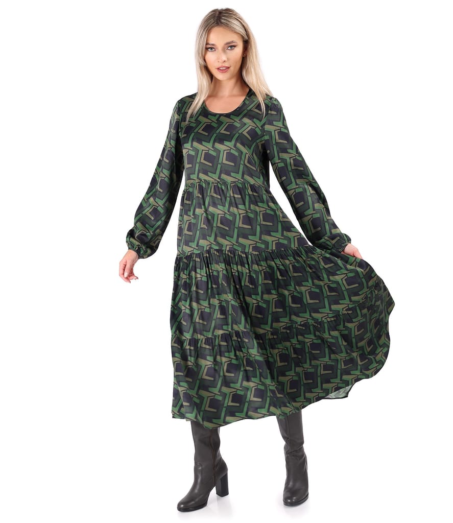 Rochie midi cu volane din saten de viscoza