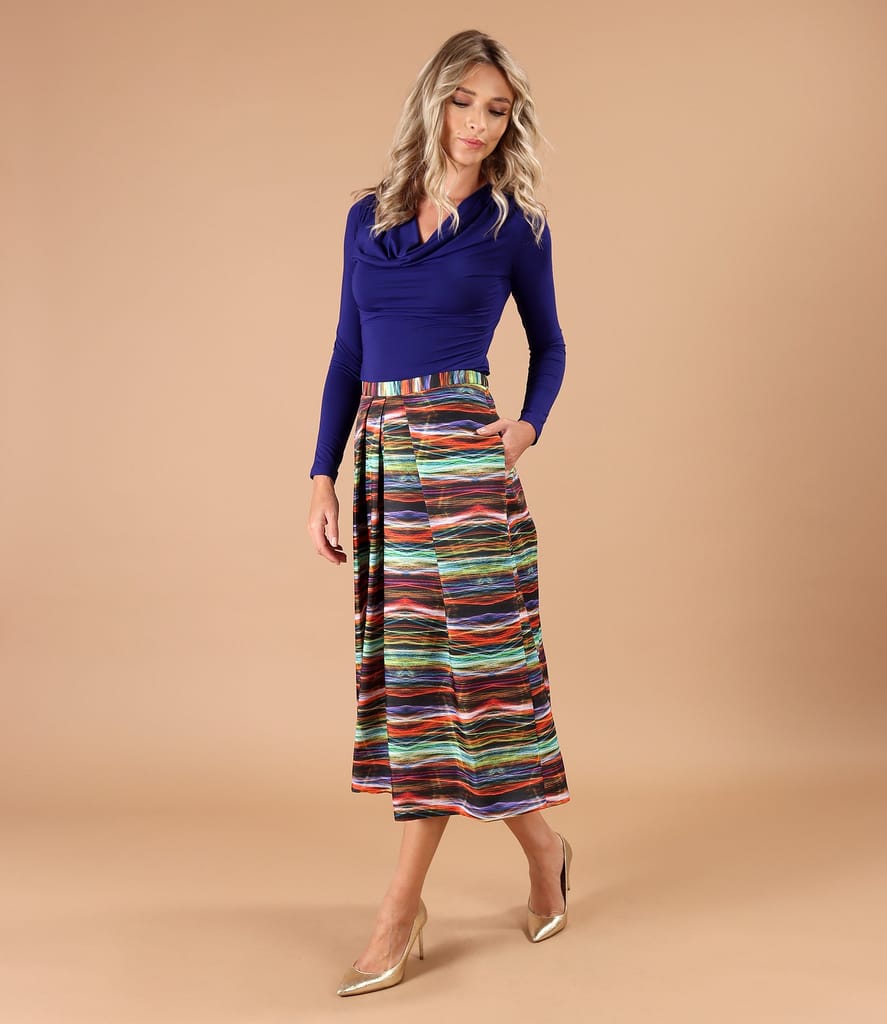 Fusta midi din stofa ripsata cu efect satinat