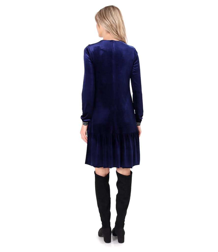 Rochie din catifea elastica cu aplicatie de cristale la decolteu