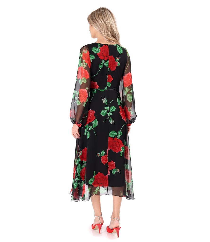 Rochie midi din voal imprimat digital cu motive florale