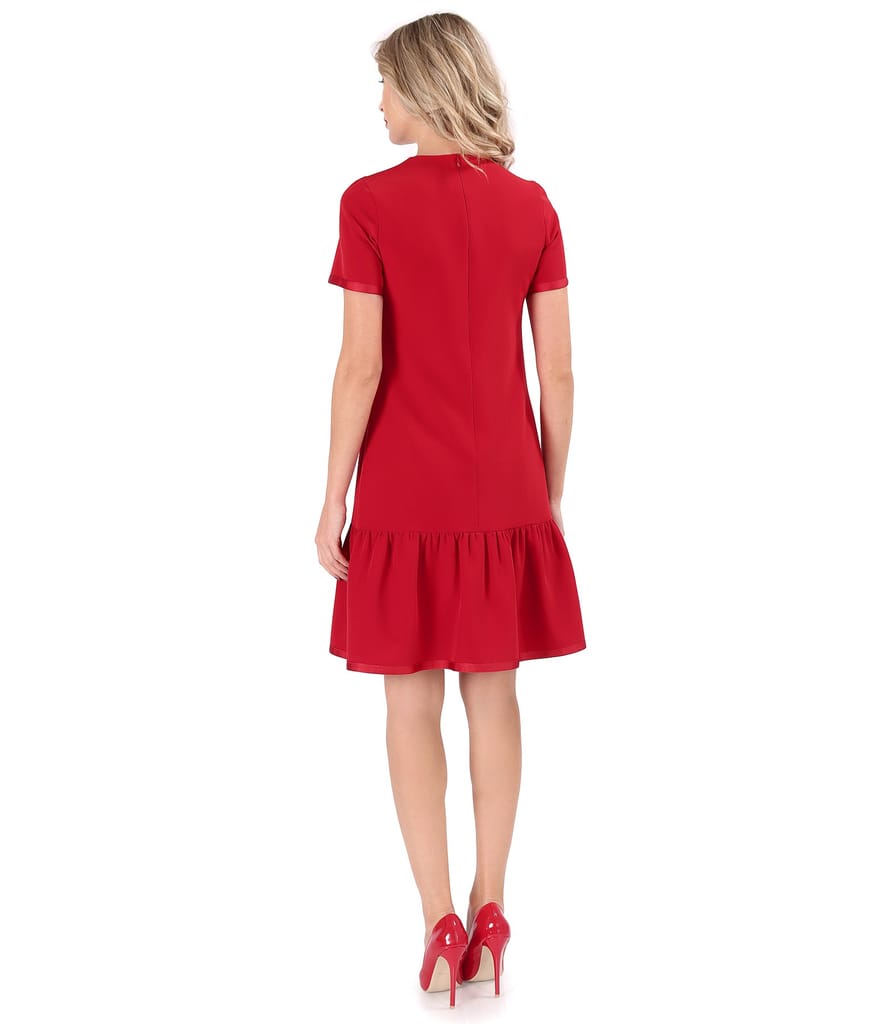 Rochie eleganta cu volan si cu banda din rips satinat la terminatie