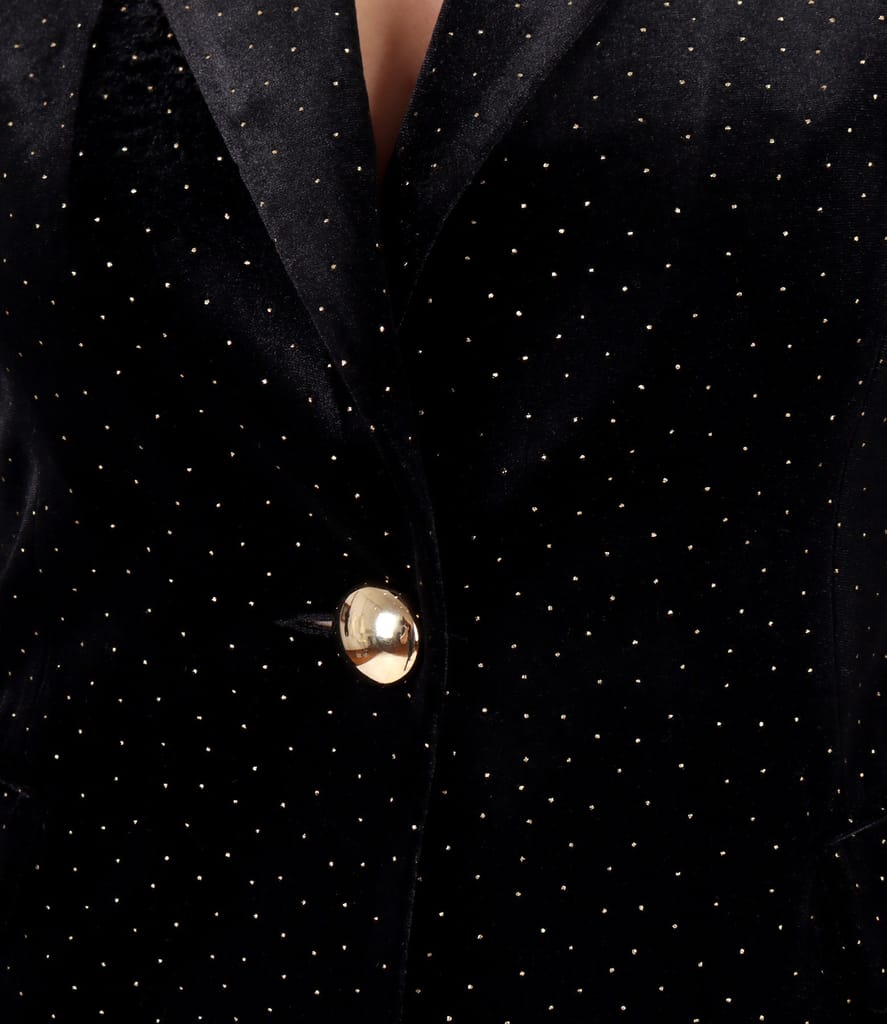 Sacou din catifea elastica neagra cu picouri aurii