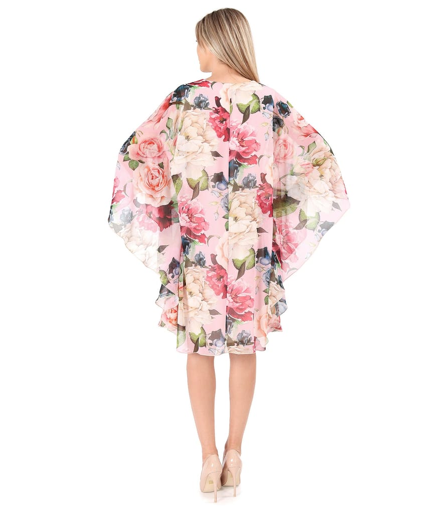Rochie fluture din voal fin imprimat digital cu motive florale