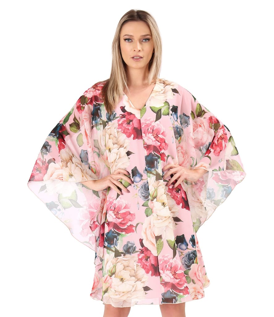 Rochie fluture din voal fin imprimat digital cu motive florale