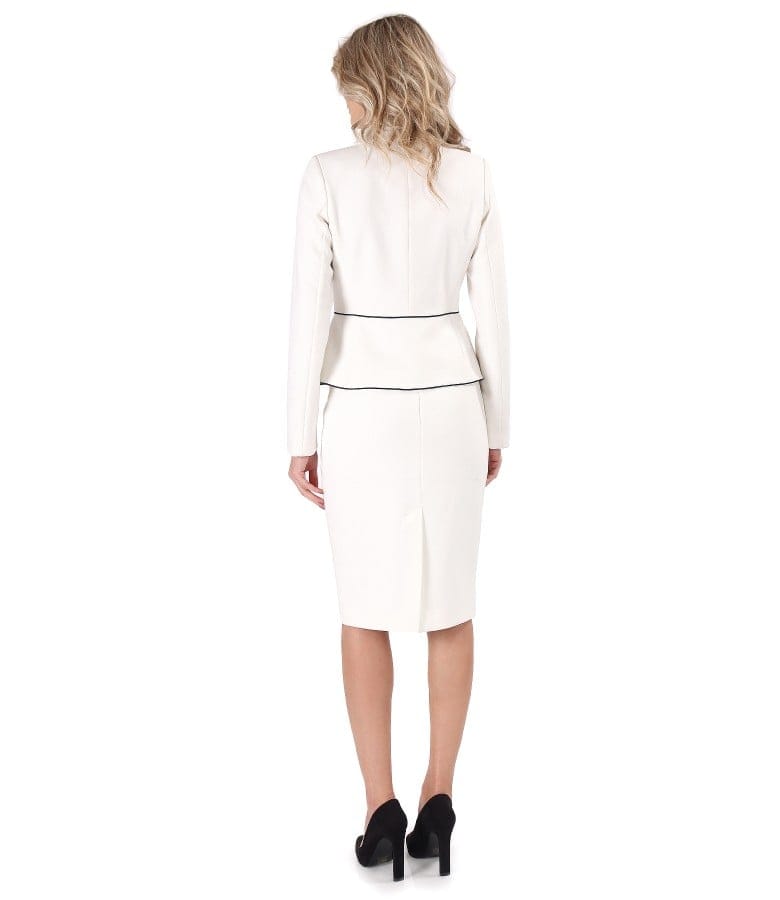 Costum dama office cu sacou si fusta din stofa elastica cu viscoza
