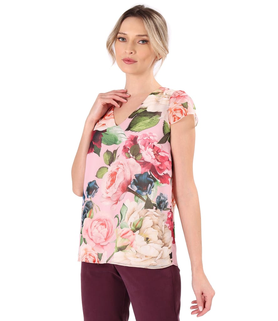 Bluza eleganta din voal fin imprimat cu motive florale