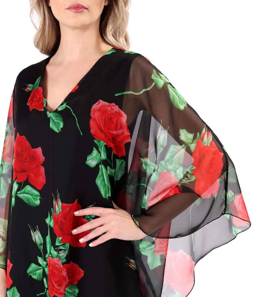 Rochie fluture din voal imprimat digital cu motive florale