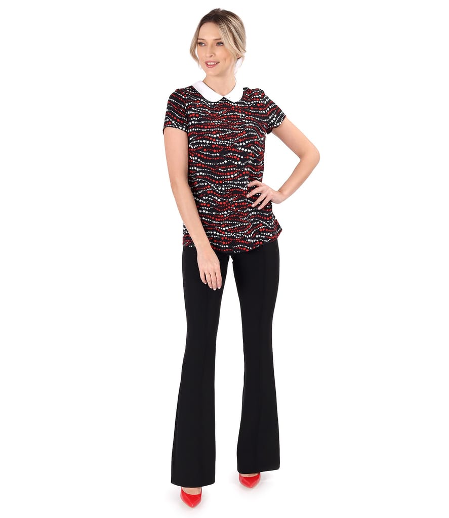 Bluza din viscoza cu guler alb rotund