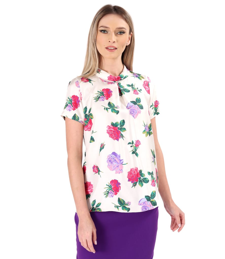Bluza din matase naturala imprimata cu motive florale
