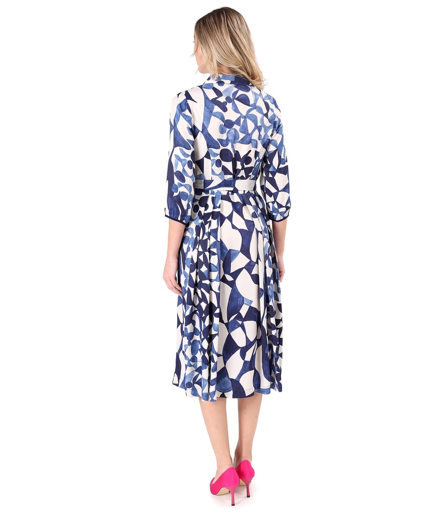 Rochie tip camasa din viscoza imprimata cu motive geometrice