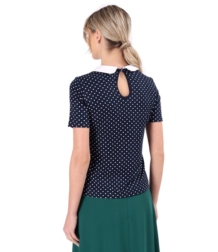 Bluza din jerse elastic imprimat cu picouri cu guler alb