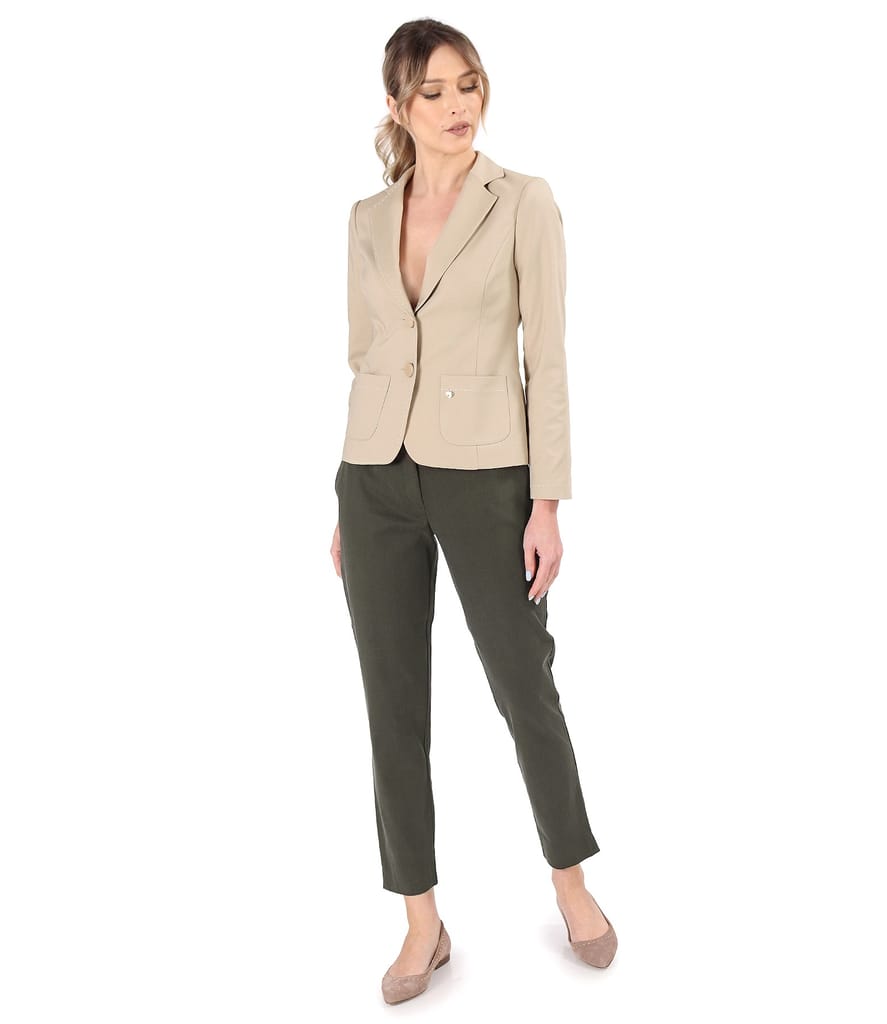 Sacou office din bumbac elastic cu cusatura decorativa in contrast