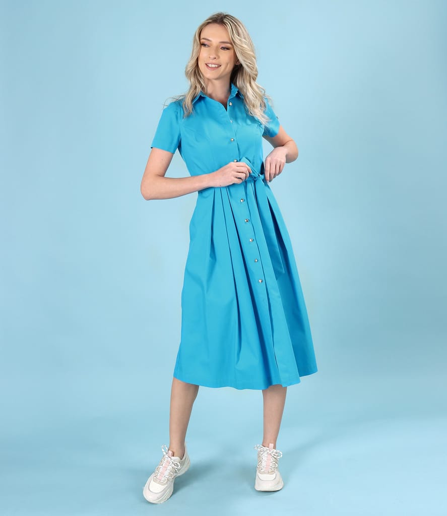 Rochie tip camasa din bumbac elastic uni